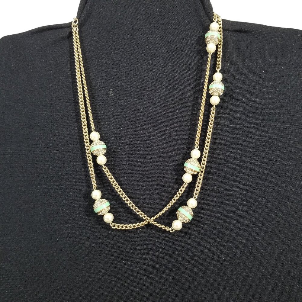 J.Crew Crystals & Enamel Beads and Faux Pearls Double Strand Necklace